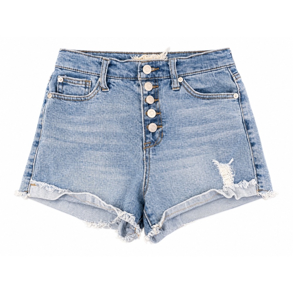 Altard State Womens 26/3 Distressed High Rise Button Fly Denim Shorts Light Wash